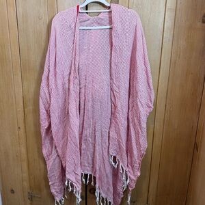 Mer Sea Striped Braided Tassel Hem Beachy Throw On Packable Wrap